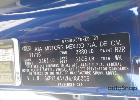 2017 Kia Forte Lx z USA, uszkodzony, nr VIN 3KPFL4A72HE086306